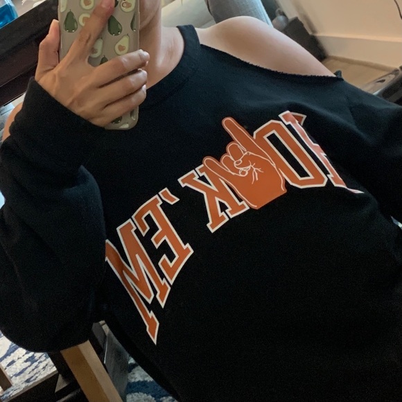 PINK University of Texas Longhorns Cold Shoulder Sweatshirt Black - Picture 3 of 9